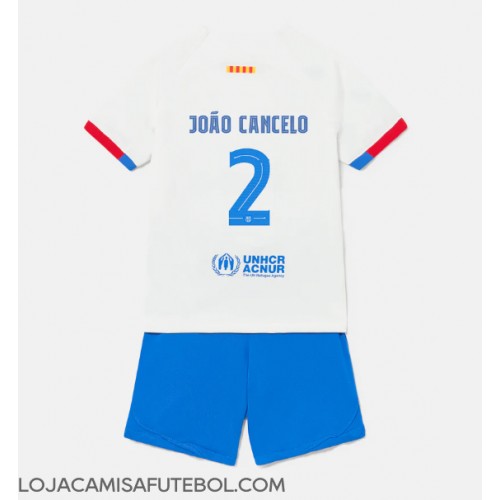 Camisa de Futebol Barcelona Joao Cancelo #2 Equipamento Secundário Infantil 2023-24 Manga Curta (+ Calças curtas)